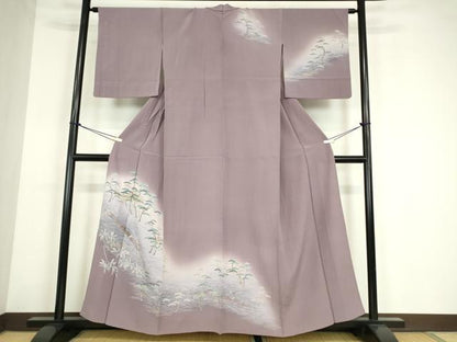 平和屋着物▽訪問着　単衣　水辺人物風景文　金彩　正絹　逸品　DABE4174az