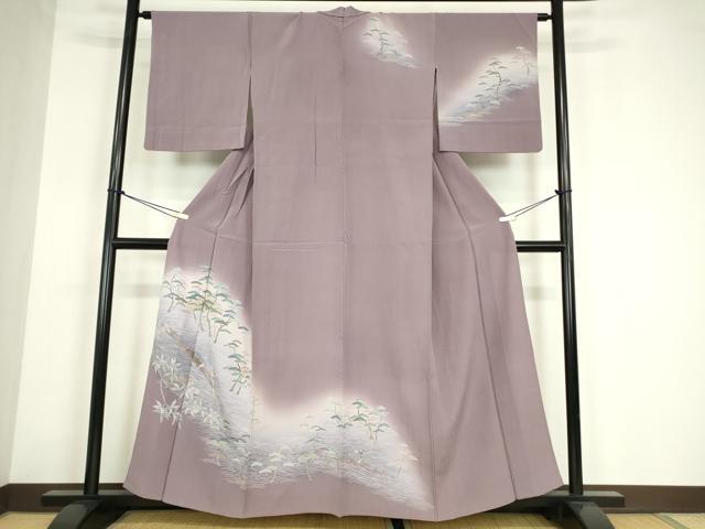 平和屋着物▽訪問着　単衣　水辺人物風景文　金彩　正絹　逸品　DABE4174az