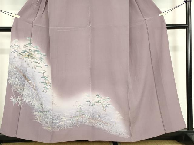 平和屋着物▽訪問着　単衣　水辺人物風景文　金彩　正絹　逸品　DABE4174az