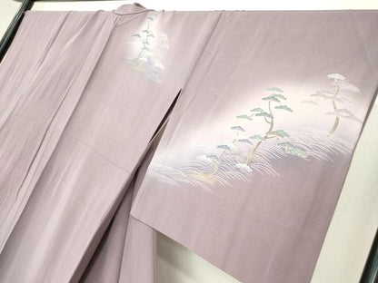 平和屋着物▽訪問着　単衣　水辺人物風景文　金彩　正絹　逸品　DABE4174az