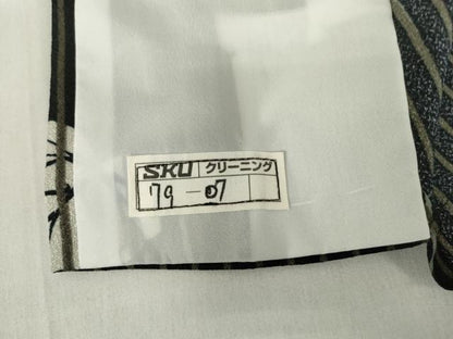 平和屋着物▽小紋　単衣　葡萄唐草文　黒地　洗える着物　DABE4176az