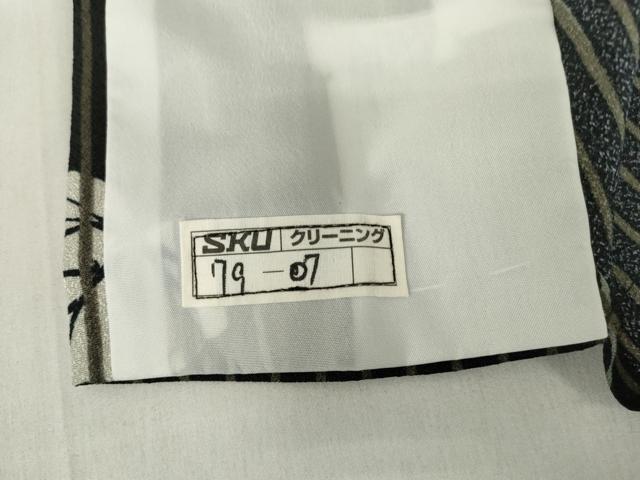 平和屋着物▽小紋　単衣　葡萄唐草文　黒地　洗える着物　DABE4176az