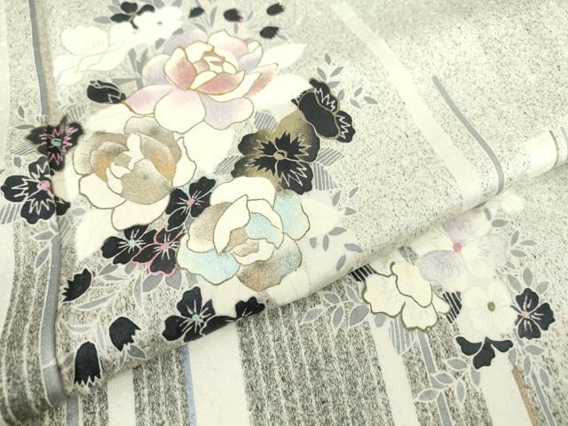 平和屋着物▽染織作家　染織デザイナー　大島明　訪問着　単衣　草花文　たたき染め　金彩　正絹　逸品　DABE4181az