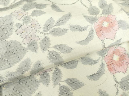 平和屋着物▽上質な紬　単衣　草花文　やまと誂製　正絹　逸品　DABE4183az