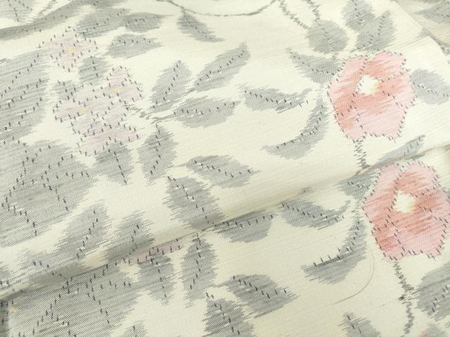 平和屋着物▽上質な紬　単衣　草花文　やまと誂製　正絹　逸品　DABE4183az