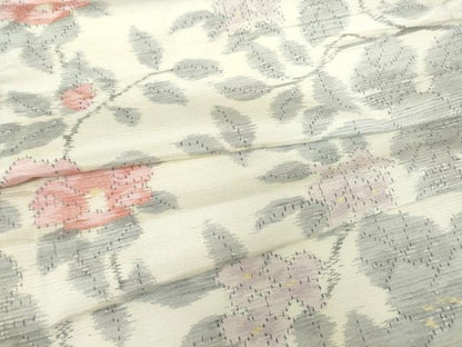 平和屋着物▽上質な紬　単衣　草花文　やまと誂製　正絹　逸品　DABE4183az