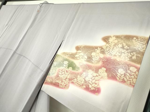 平和屋着物▽中国三大刺繍　スワトウ刺繍　汕頭刺繍　訪問着　単衣　雪輪花文　暈し染め　金彩　正絹　逸品　DABE4189az