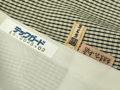 平和屋着物▽本塩沢　単衣　格子　ますいわ屋扱い　正絹　逸品　DABE4190az