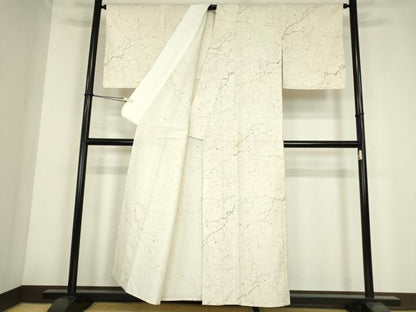 平和屋着物▽上質な小紋　紬地　単衣　枝葉文　正絹　逸品　DABE4191az