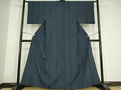 平和屋着物▽本塩沢　単衣　変わり縞　110亀甲　正絹　逸品　DABE4192az