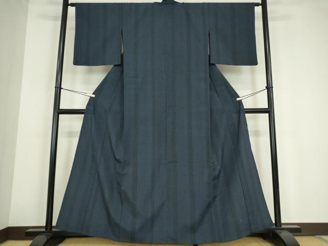 平和屋着物▽本塩沢　単衣　変わり縞　110亀甲　正絹　逸品　DABE4192az