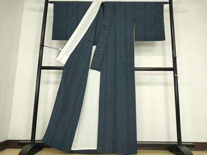 平和屋着物▽本塩沢　単衣　変わり縞　110亀甲　正絹　逸品　DABE4192az