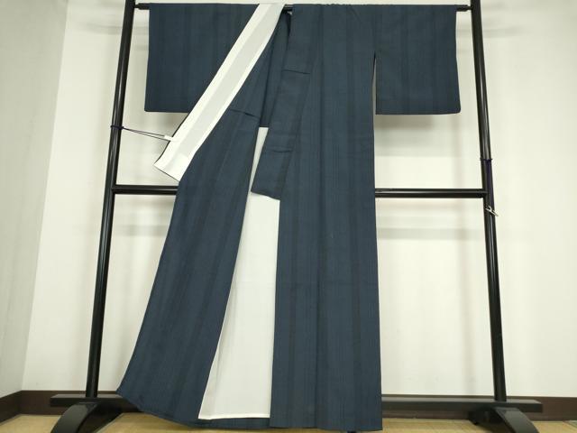 平和屋着物▽本塩沢　単衣　変わり縞　110亀甲　正絹　逸品　DABE4192az