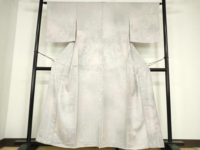 平和屋着物▽日展作家　山本唯与志　レリーフ染　小紋　単衣　草葉シルエット　暈し染め　正絹　逸品　DABE4197az 平和屋着物▽日展作家 山本唯与志 レリーフ染 小紋 単衣