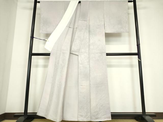 平和屋着物▽日展作家　山本唯与志　レリーフ染　小紋　単衣　草葉シルエット　暈し染め　正絹　逸品　DABE4197az 平和屋着物▽日展作家 山本唯与志 レリーフ染 小紋 単衣 草葉