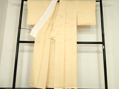 平和屋着物▽上質な色無地　単衣　霞鹿の子地紋　雄黄色　正絹　逸品　DABE4199az