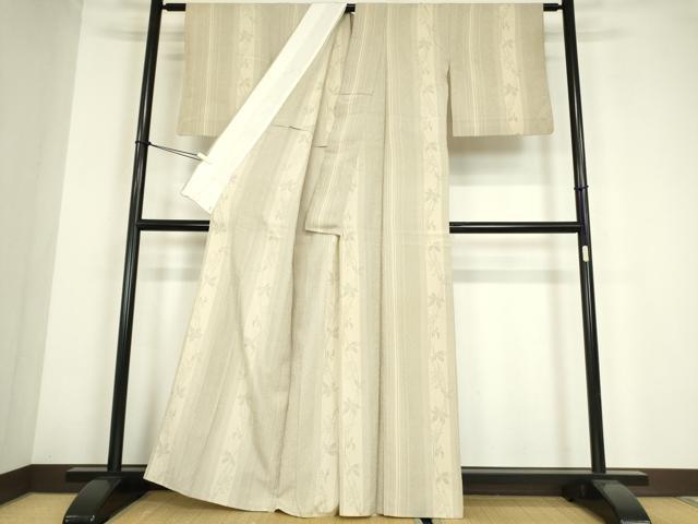 平和屋着物▽本塩沢　単衣　草花間道　正絹　逸品　DABE4200az