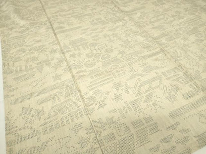 平和屋着物▽結城紬　単衣　風景花文　80亀甲　正絹　逸品　DABE4201az