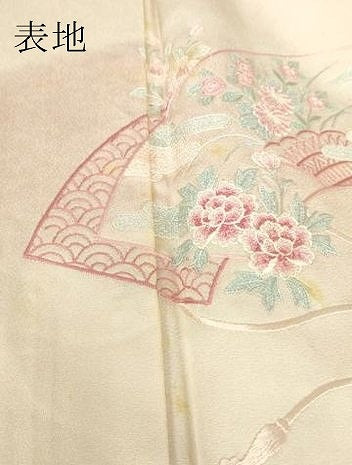 平和屋着物▽訪問着　単衣　総刺繍　地紙吉祥花文　暈し染め　正絹　逸品　DABE4203az