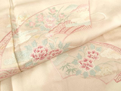 平和屋着物▽訪問着　単衣　総刺繍　地紙吉祥花文　暈し染め　正絹　逸品　DABE4203az