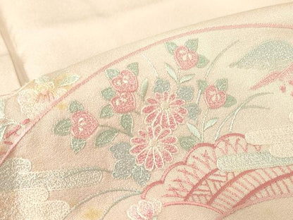 平和屋着物▽訪問着　単衣　総刺繍　地紙吉祥花文　暈し染め　正絹　逸品　DABE4203az