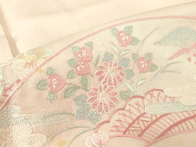 平和屋着物▽訪問着　単衣　総刺繍　地紙吉祥花文　暈し染め　正絹　逸品　DABE4203az