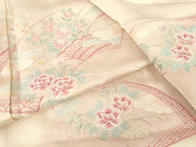平和屋着物▽訪問着　単衣　総刺繍　地紙吉祥花文　暈し染め　正絹　逸品　DABE4203az
