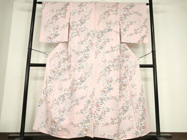 平和屋着物▽上質な小紋　単衣　ときめき　菊桜文　反端付き　正絹　逸品　未使用　DABE4204az 平和屋着物▽上質な小紋 単衣 ときめき 菊桜文 反端付き