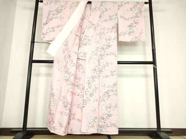 平和屋着物▽上質な小紋　単衣　ときめき　菊桜文　反端付き　正絹　逸品　未使用　DABE4204az