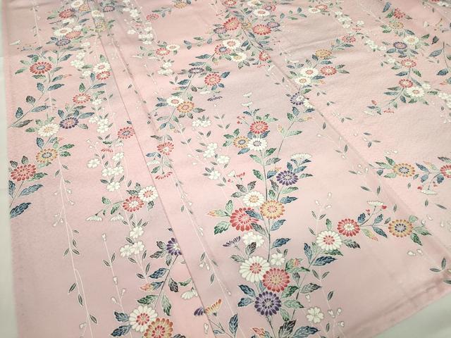 平和屋着物▽上質な小紋　単衣　ときめき　菊桜文　反端付き　正絹　逸品　未使用　DABE4204az 平和屋着物▽上質な小紋 単衣 ときめき 菊桜文 反端付き
