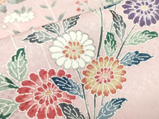 平和屋着物▽上質な小紋 単衣 ときめき 菊桜文 反端付き