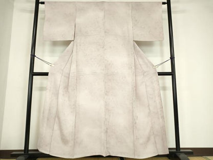 平和屋着物▽上質な色無地　単衣　花松地紋　灰桜色　正絹　逸品　DABE4207az