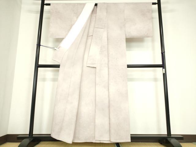 平和屋着物▽上質な色無地 単衣 花松地紋 灰桜色 正絹