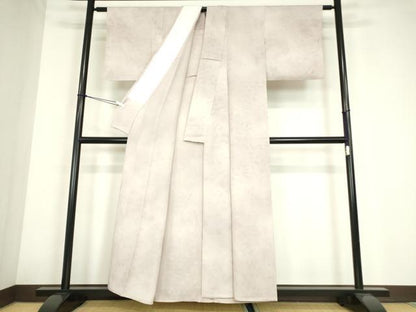 平和屋着物▽上質な色無地　単衣　花松地紋　灰桜色　正絹　逸品　DABE4207az