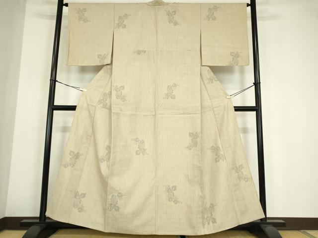 平和屋着物▽結城紬　単衣　葡萄唐草文　100亀甲　飛び亀甲柄　正絹　逸品　DABE4210az
