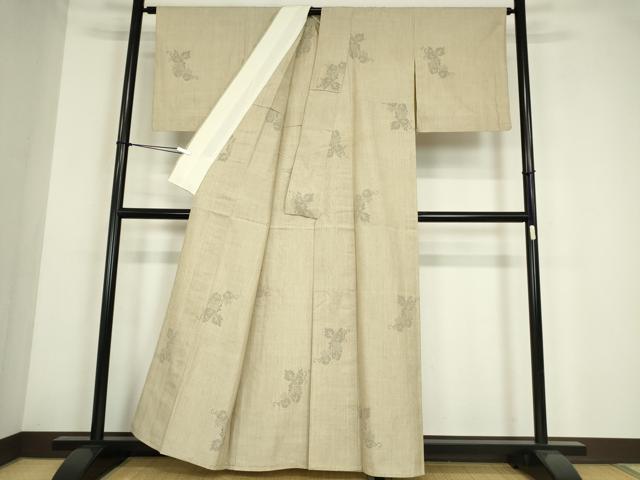 平和屋着物▽結城紬　単衣　葡萄唐草文　100亀甲　飛び亀甲柄　正絹　逸品　DABE4210az