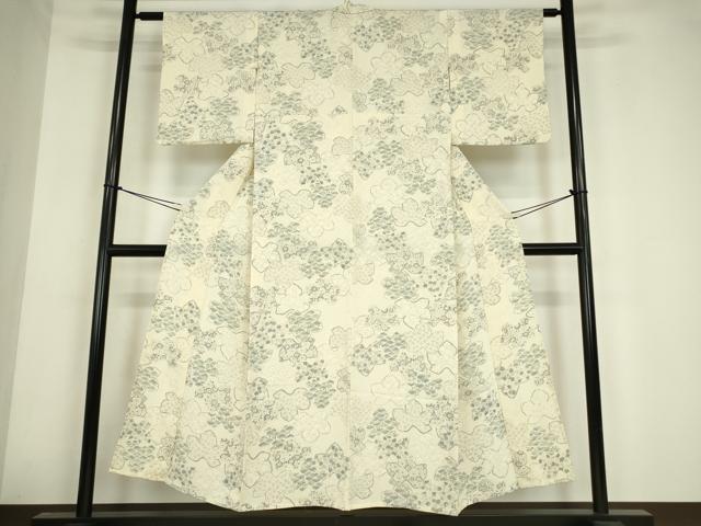 平和屋着物▽上質な小紋　単衣　花松文　正絹　逸品　DABE4211az
