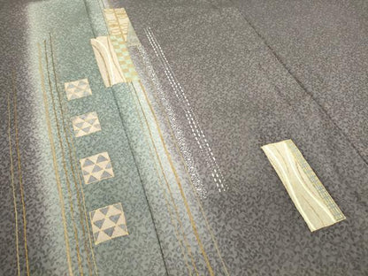 平和屋着物▽訪問着　単衣　短冊文　暈し染め　金彩　正絹　逸品　DABE4217az