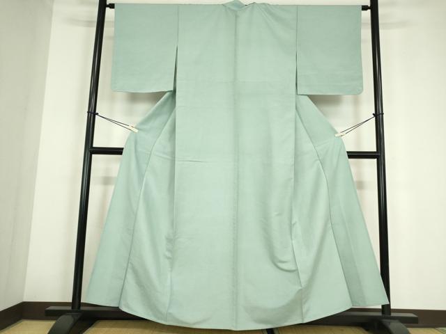 平和屋着物▽上質な紬 単衣 青磁鼠色 正絹 逸品 DABE4218az