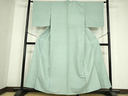 平和屋着物▽上質な紬　単衣　青磁鼠色　正絹　逸品　DABE4218az