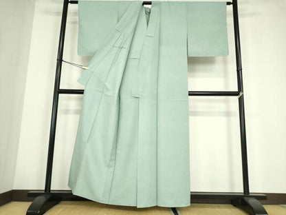 平和屋着物▽上質な紬　単衣　青磁鼠色　正絹　逸品　DABE4218az