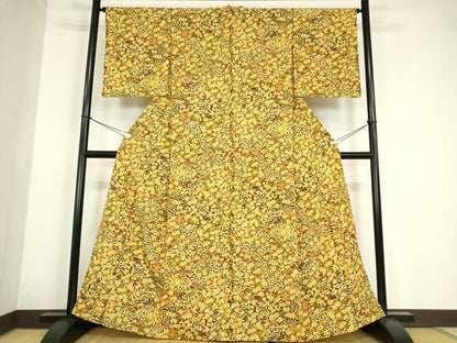 平和屋着物▽小紋　単衣　花楓文　洗える着物　DABE4221az