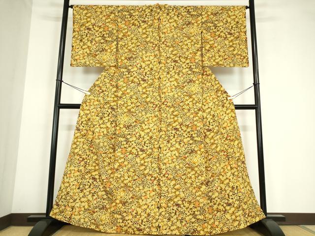 平和屋着物▽小紋　単衣　花楓文　洗える着物　DABE4221az
