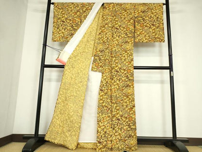 平和屋着物▽小紋　単衣　花楓文　洗える着物　DABE4221az