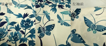 平和屋着物▽訪問着　単衣　型染　舞蝶花文　正絹　逸品　DABE4223az