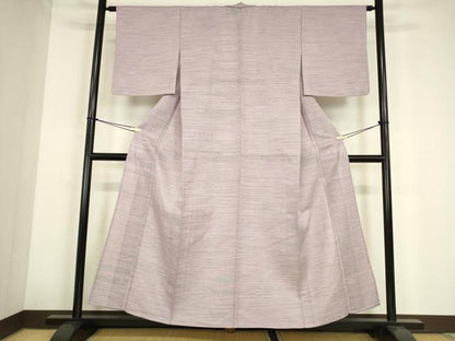 平和屋着物▽上質な紬　単衣　横段文　正絹　逸品　DABE4225az