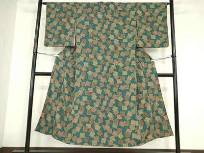 平和屋着物▽小紋　単衣　色紙重ね文　ペイズリー柄　洗える着物　DABE4231az