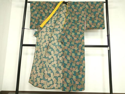 平和屋着物▽小紋　単衣　色紙重ね文　ペイズリー柄　洗える着物　DABE4231az