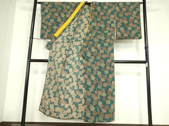 平和屋着物▽小紋　単衣　色紙重ね文　ペイズリー柄　洗える着物　DABE4231az
