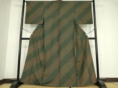 平和屋着物▽上質な紬　単衣　縞　正絹　逸品　DABE4233az